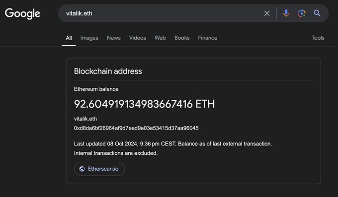 Vitalik.ETH Google ENS integráció